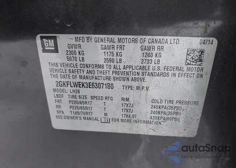 2014 GMC Terrain Sle-2 z USA, uszkodzony, nr VIN 2GKFLWEK3E6307180